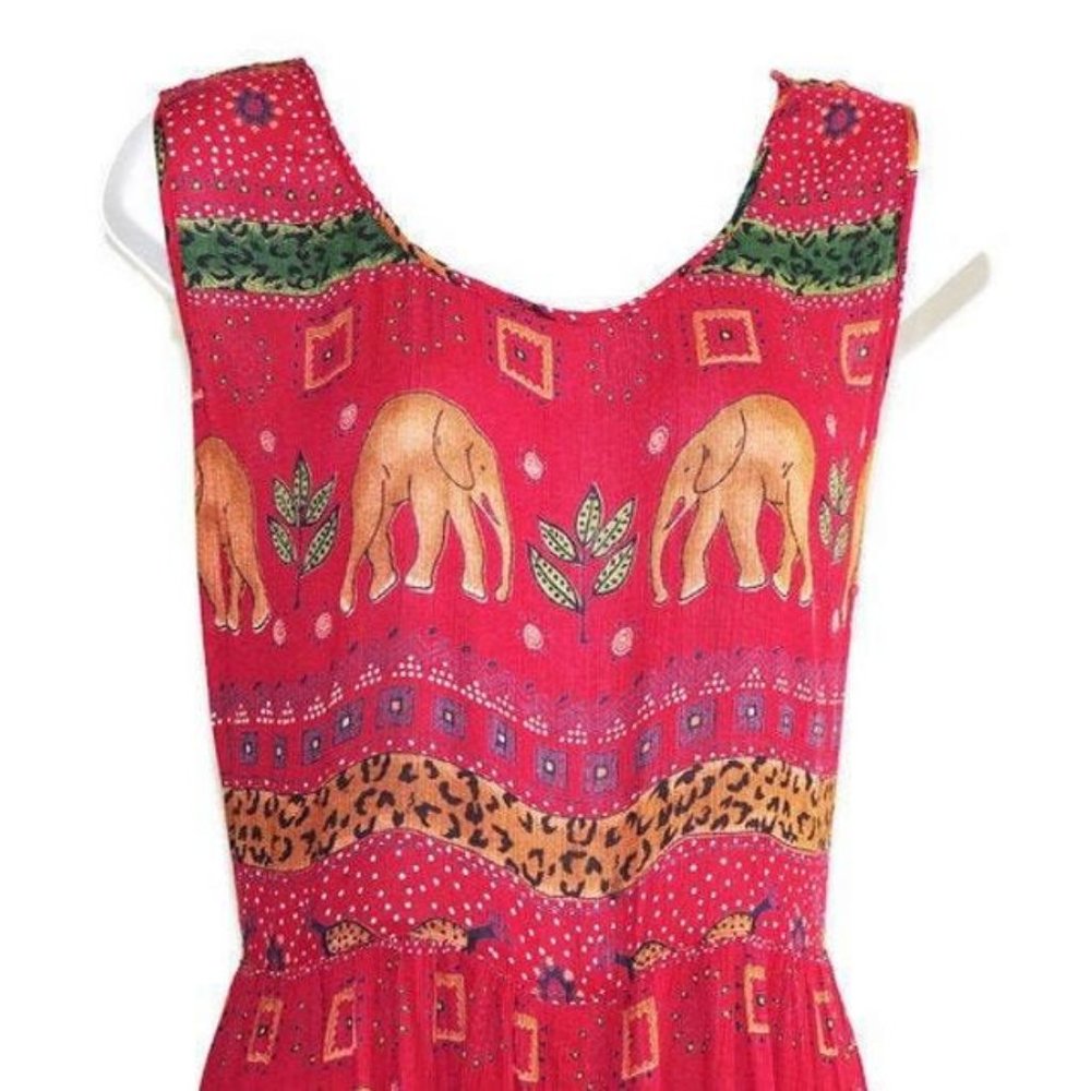 Boho Elephant Print Dress‎ Size Large Vintage